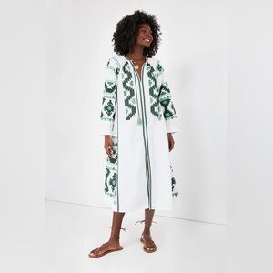 Julia Amory White Dress with Green Patterns